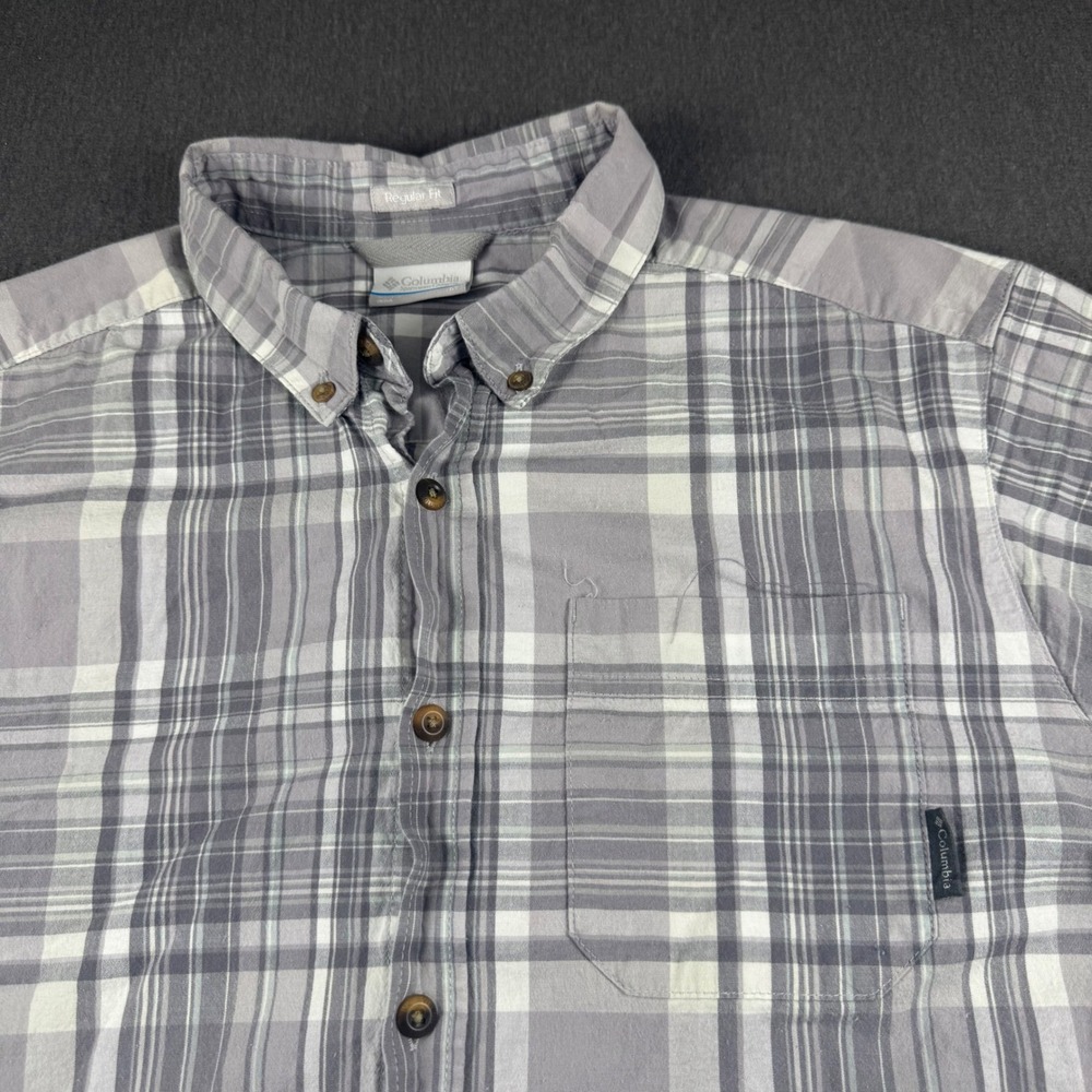 Columbia Mens Grey Plaid Short Sleeve Button Down Shirt Regular Fit AM9132 M